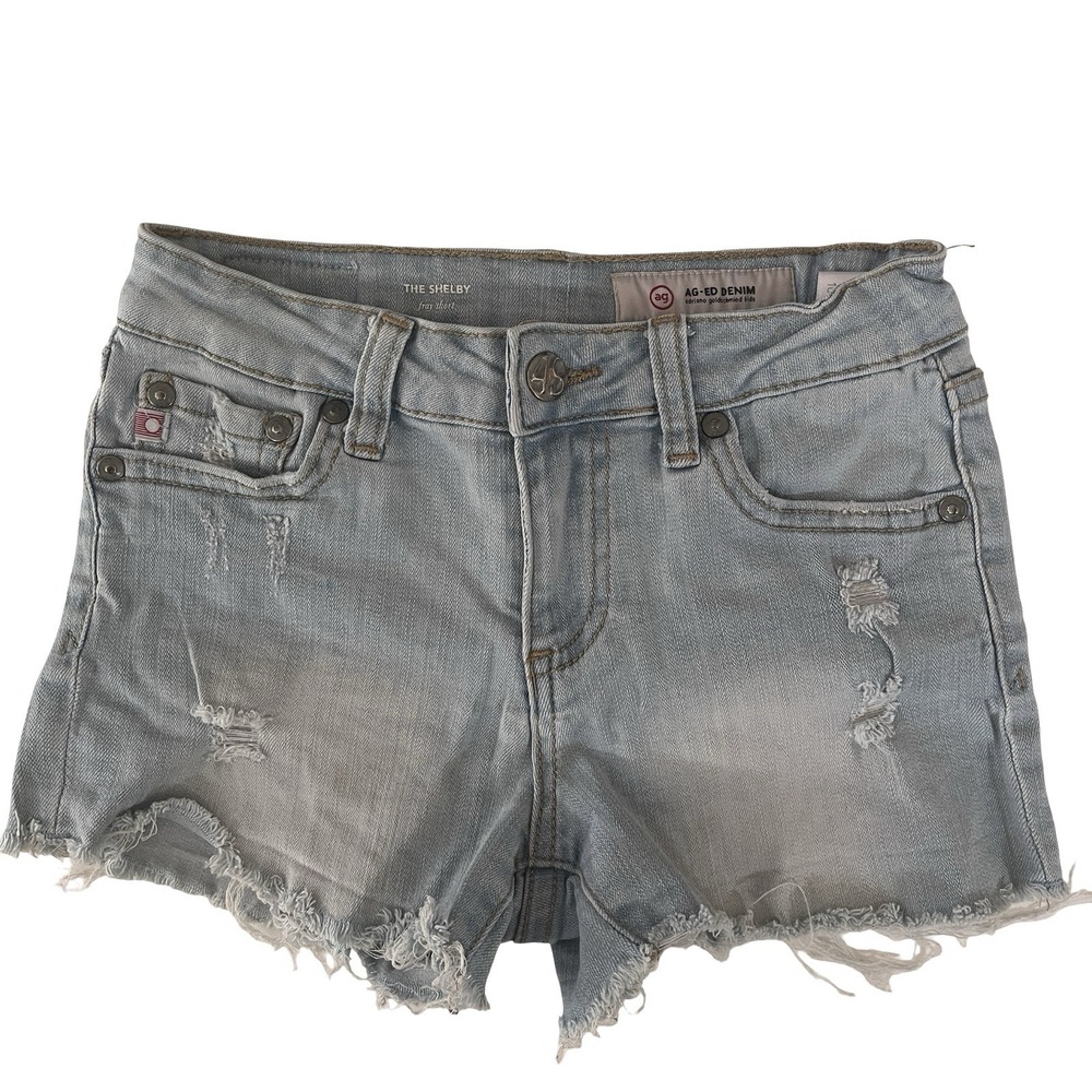 Adriano Goldschmied Kids AG Size 10 The Shelby Fray Short Light Wash Mini Cutoff
